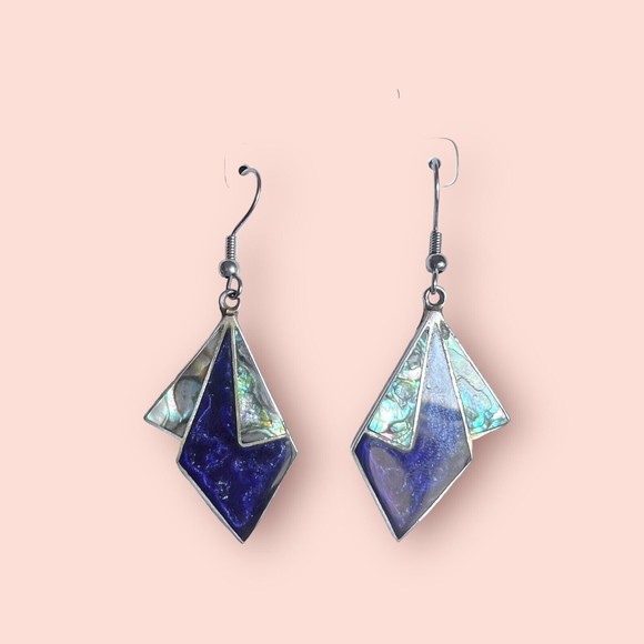 Alpaca Jewelry - VINTAGE ALPACA MEXICO Abalone Dangle/Drop Earrings